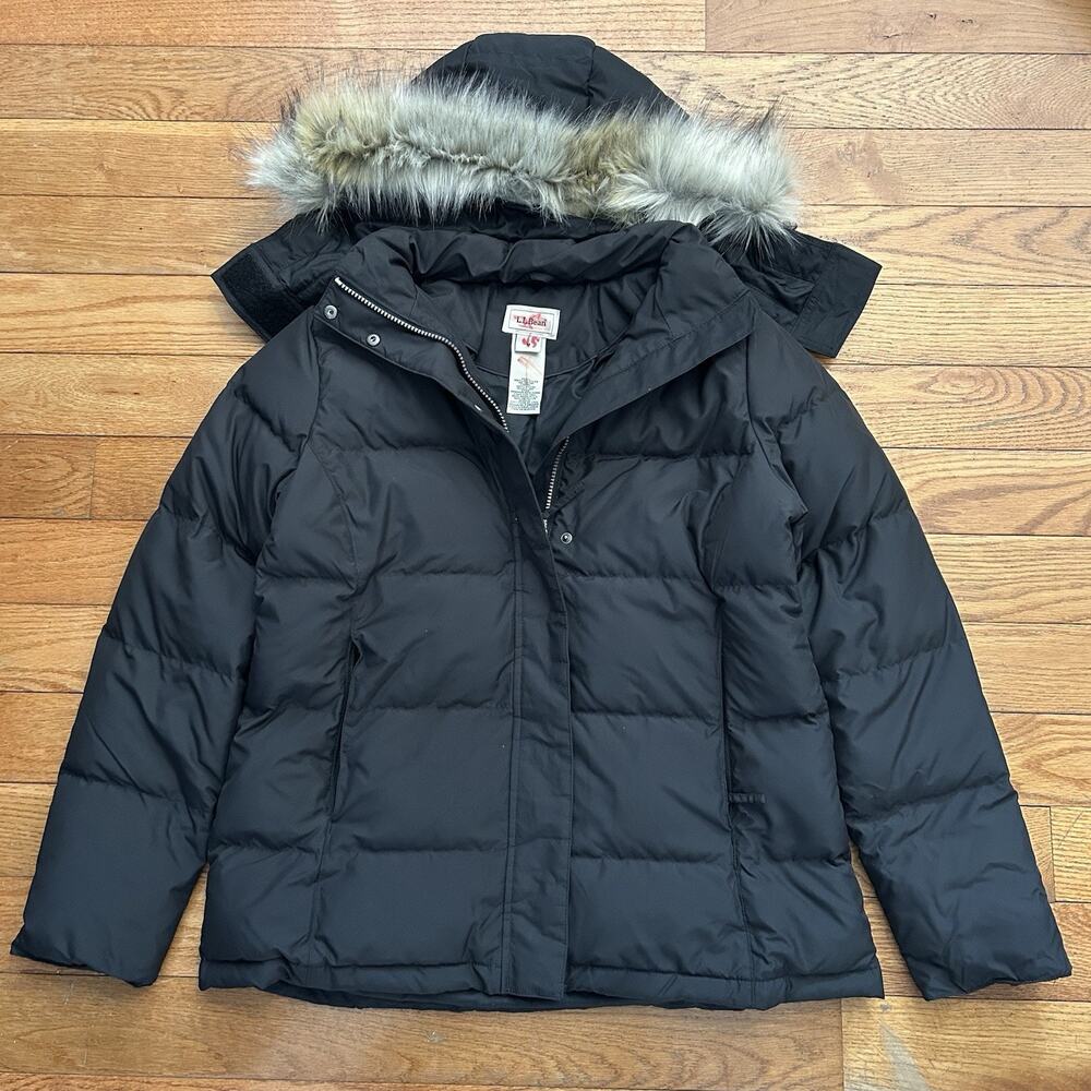 Ll Bean Down Puffer Faux Fur Hooded Parka Full Zip Jacket Women’s Medium